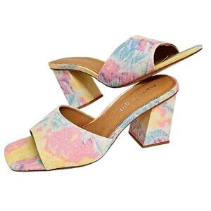Madden Girl Multicolor Tie Dye Slip On Three Inch Block Heel Sandals Size 7